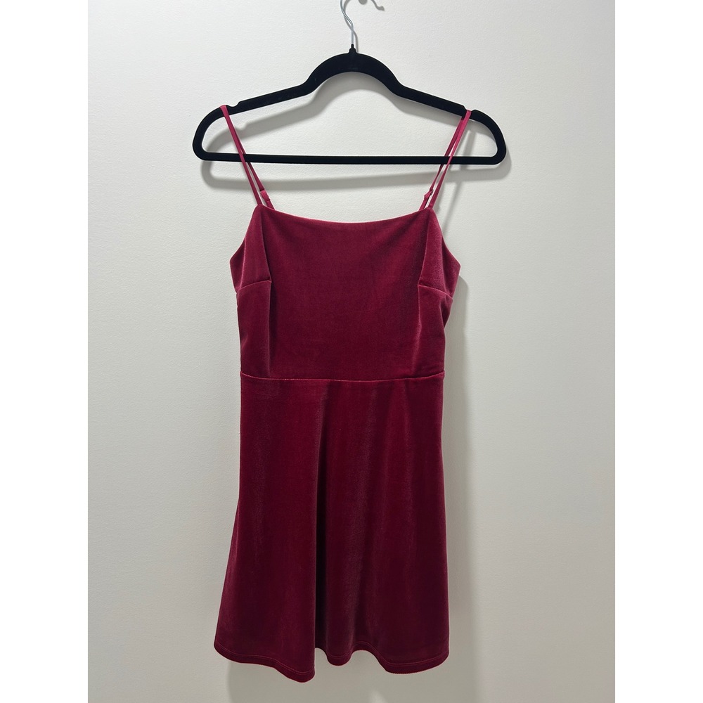 Lulus Burgundy Wine Red Velvet Mini Dress Adjustable‎ Straps Skater Size M